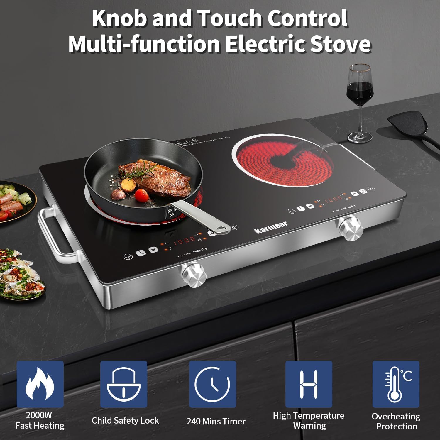 موقد كارينير سيراميك بمنطقتين، - مراجعة Induction Cooktop Portable وسعره